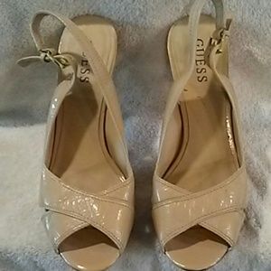 Guess cream and wood heels